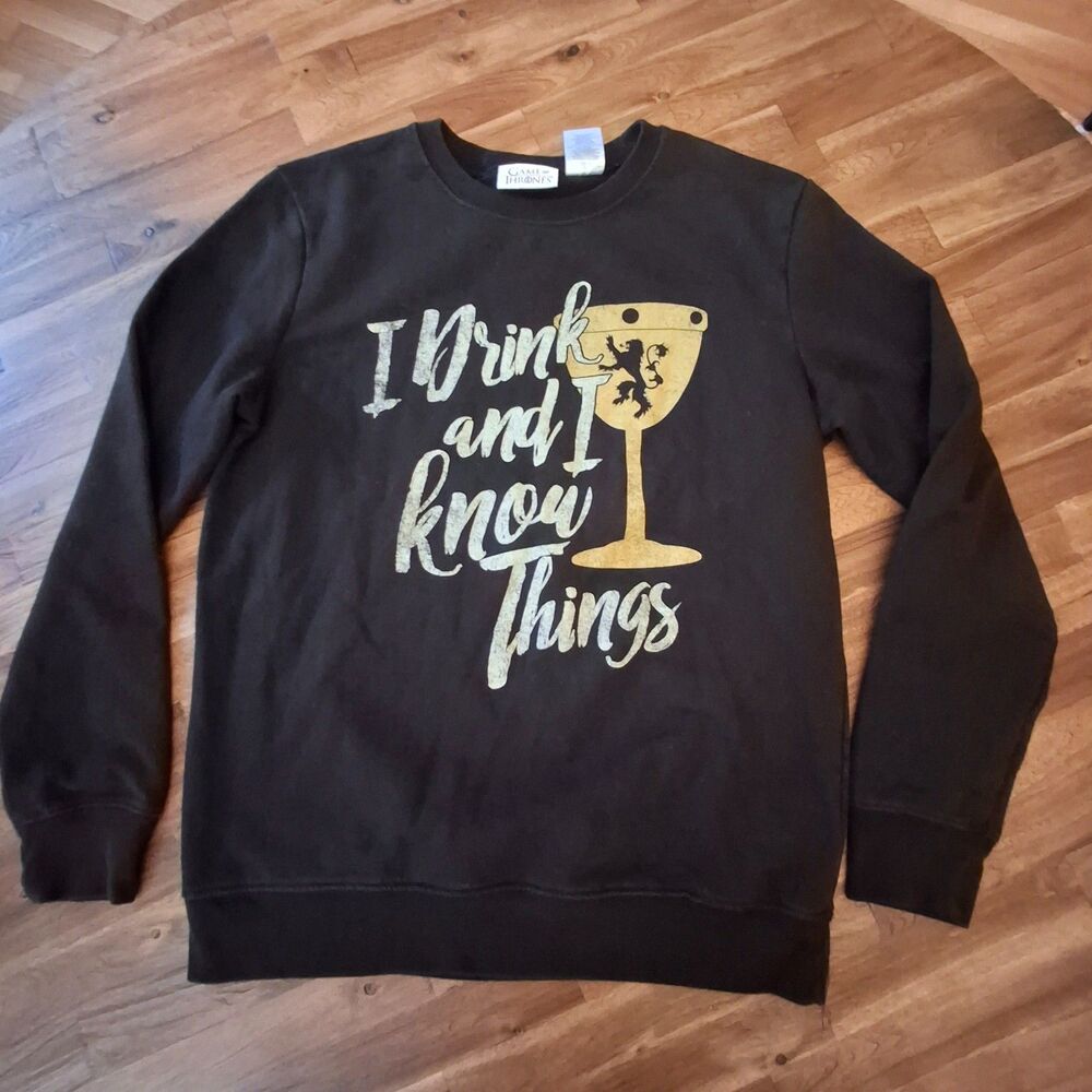 Game of Thrones Shirt Mens M Black Long Sleeve Tyrion I Drink Know Things HBO